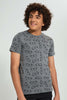 Redtag-Charcoal-Glasses-Allover-Print-T-Shirt-All-Over-Prints-Senior-Boys-9 to 14 Years