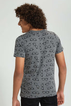 Load image into Gallery viewer, Redtag-Charcoal-Glasses-Allover-Print-T-Shirt-All-Over-Prints-Senior-Boys-9 to 14 Years
