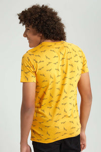 Redtag-Mustard-Stateboard-Allover-Print-T-Shirt-All-Over-Prints-Senior-Boys-9 to 14 Years