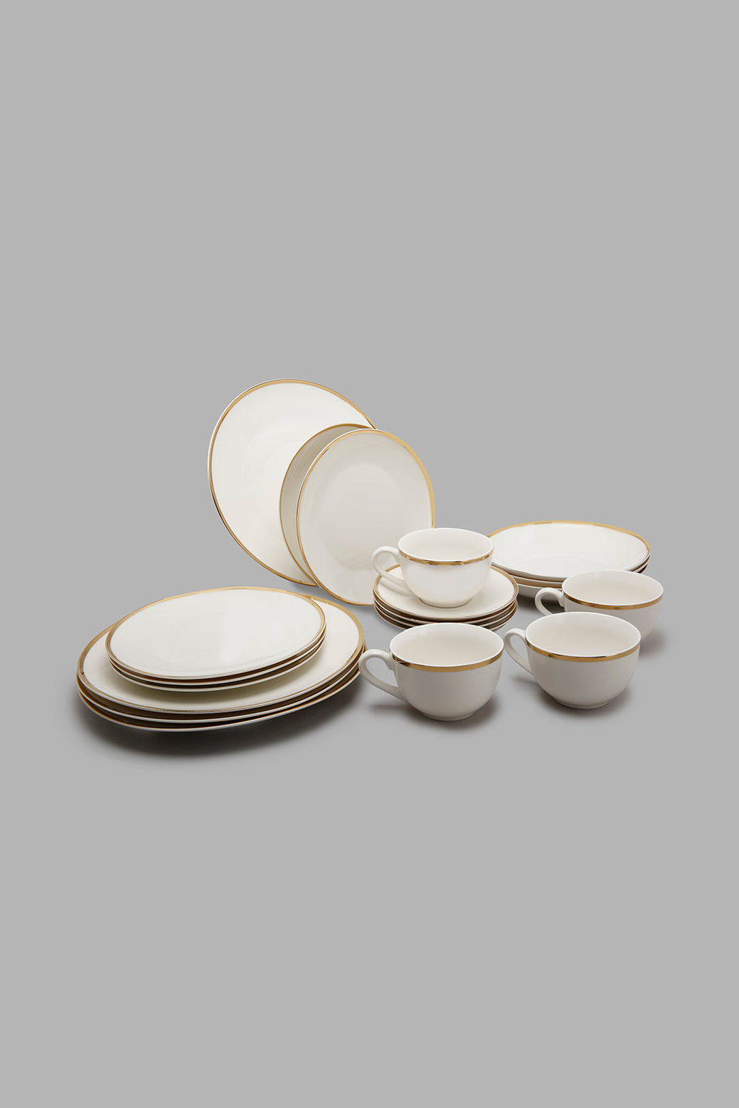 Redtag-White-Coupe-Dinner-Set-With-Gold-Rim-(-20-Piece)-Colour:White,-Filter:Home-Dining,-HMW-DIN-Crockery-Sets,-New-In,-New-In-HMW-DIN,-Non-Sale,-S22A,-Section:Homewares-Home-Dining-