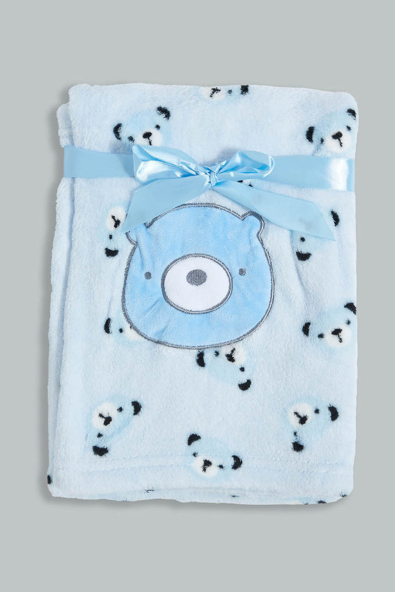 Redtag-Blue-Bear-Fluffy-Blanket-Baby-Blankets-Baby-0 to 12 Months