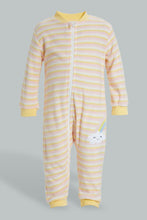 Load image into Gallery viewer, Redtag-Yellow-And-Pink-Stripe-Fleece-Romper-Rompers-Baby-0 to 12 Months
