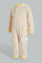 Load image into Gallery viewer, Redtag-Yellow-And-Pink-Stripe-Fleece-Romper-Rompers-Baby-0 to 12 Months
