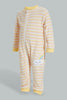 Redtag-Yellow-And-Pink-Stripe-Fleece-Romper-Rompers-Baby-0 to 12 Months