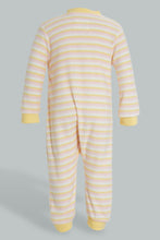 Load image into Gallery viewer, Redtag-Yellow-And-Pink-Stripe-Fleece-Romper-Rompers-Baby-0 to 12 Months
