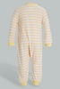 Redtag-Yellow-And-Pink-Stripe-Fleece-Romper-Rompers-Baby-0 to 12 Months