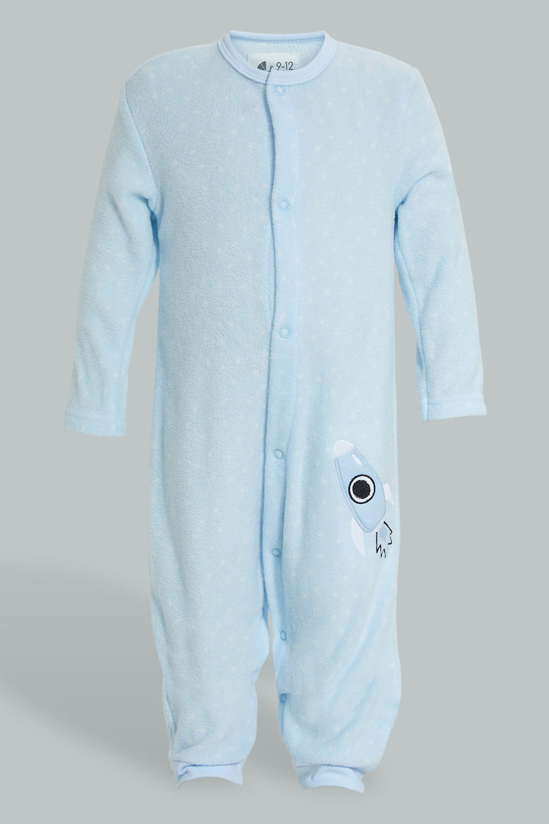 Redtag-Blue-Alphabets-Fleece-Romper-Rompers-Baby-0 to 12 Months