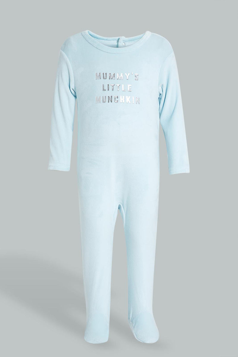 Redtag-Blue-Veloure-Sleep-Suit-Sleepsuits-Baby-0 to 12 Months