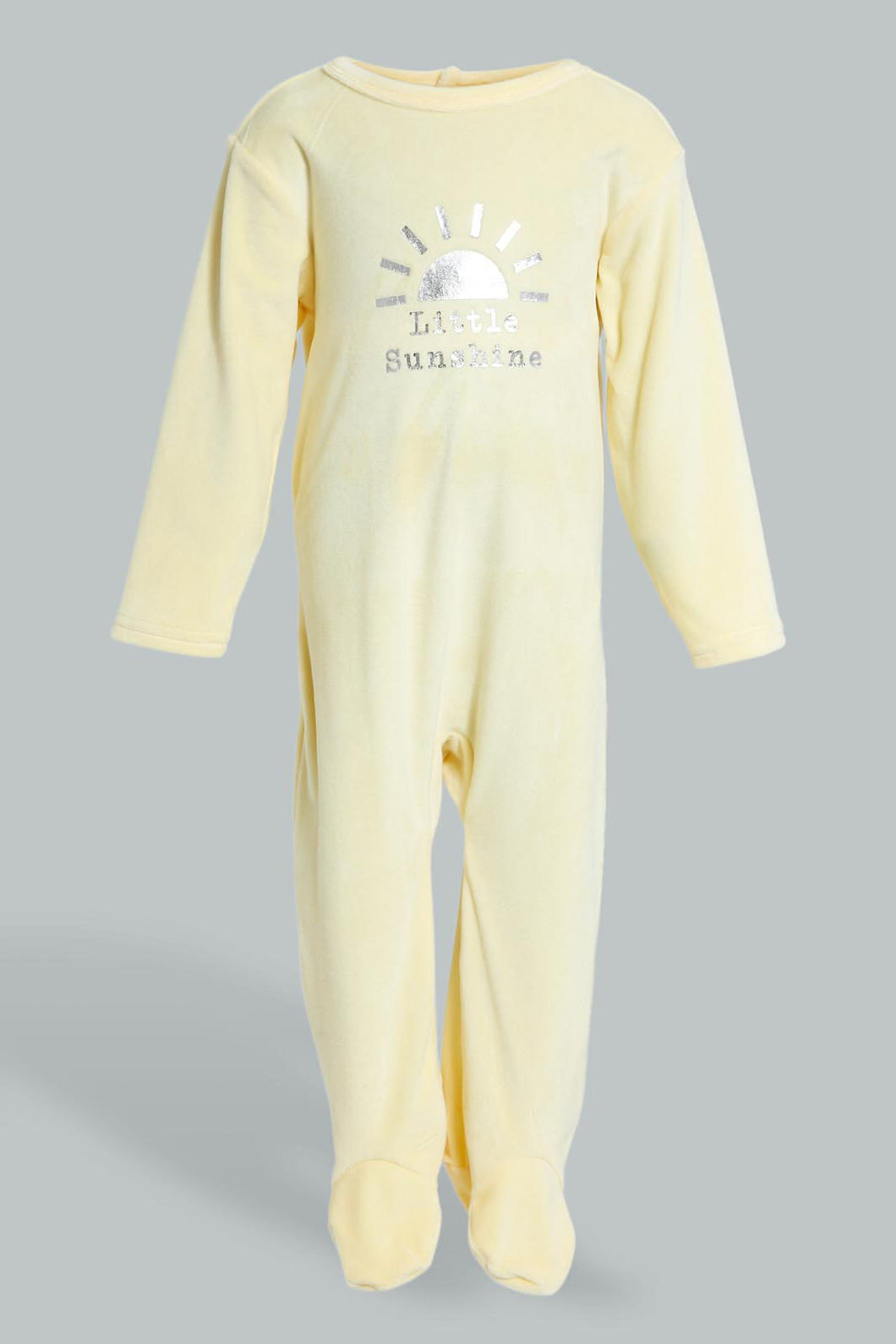 Redtag-Yellow-Veloure-Sleep-Suit-Sleepsuits-Baby-0 to 12 Months