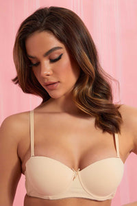 Redtag-Beige/Black-Plain-Padded-Balconette-Bra-(2-Pack)-Balconette-Women's-