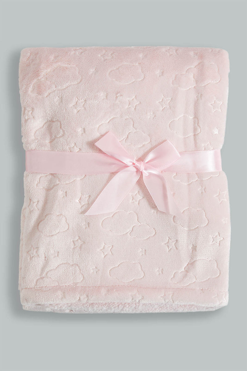 Redtag-Pink-Cloud-Embossed-Sherpa-Blanket-Baby-Blankets-Baby-0 to 12 Months