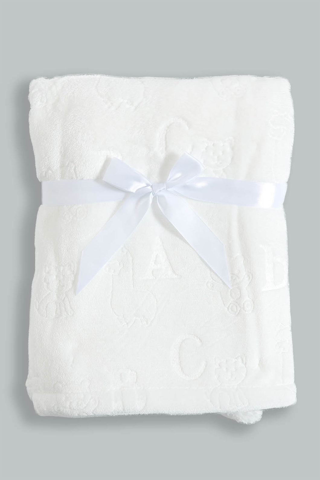 Redtag-White-Embossed-Alphabets-Sherpa-Blanket-Baby-Blankets-Baby-0 to 12 Months