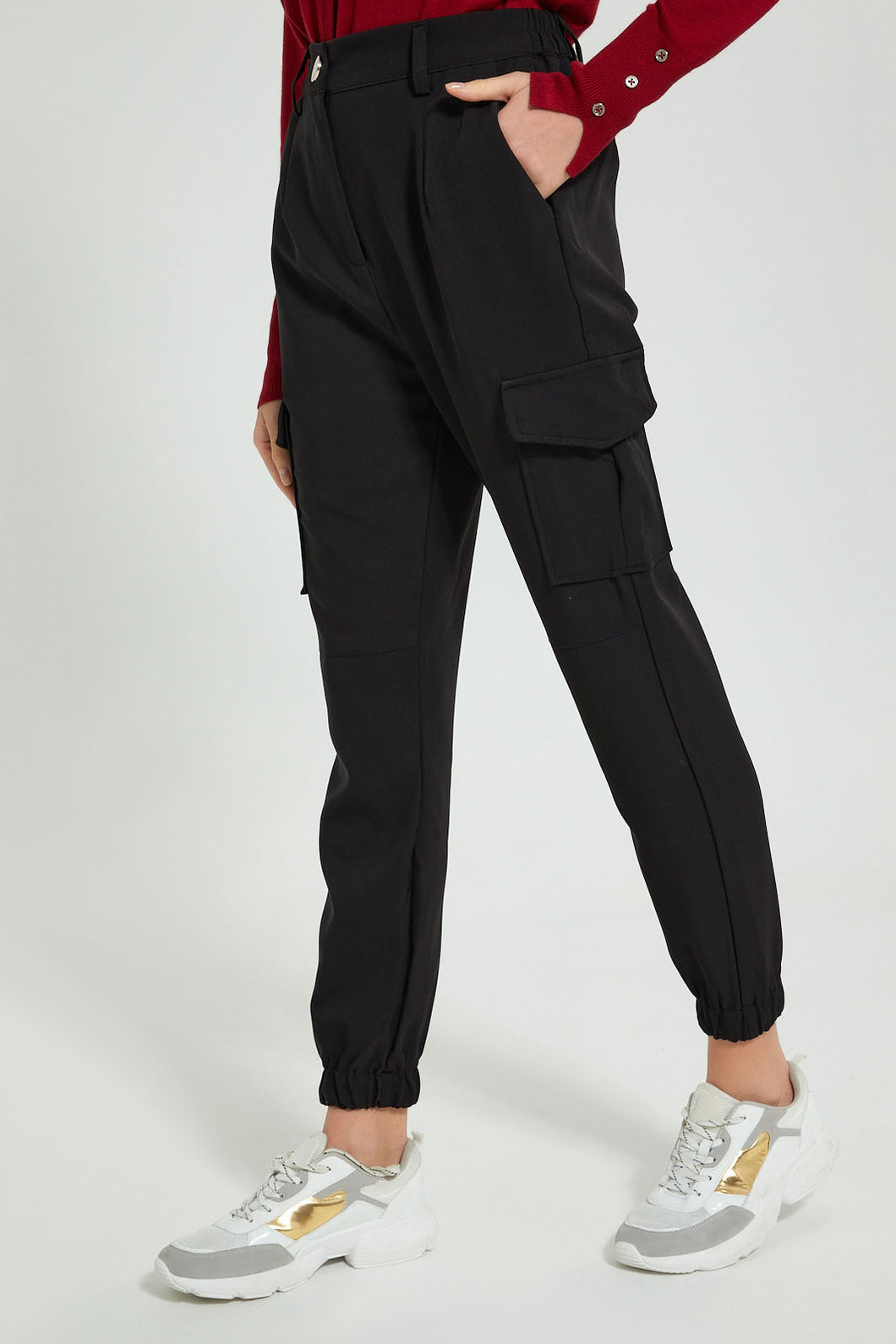 Redtag-Black-Jogger-With-Cargo-Pockets-Trousers-Women's-
