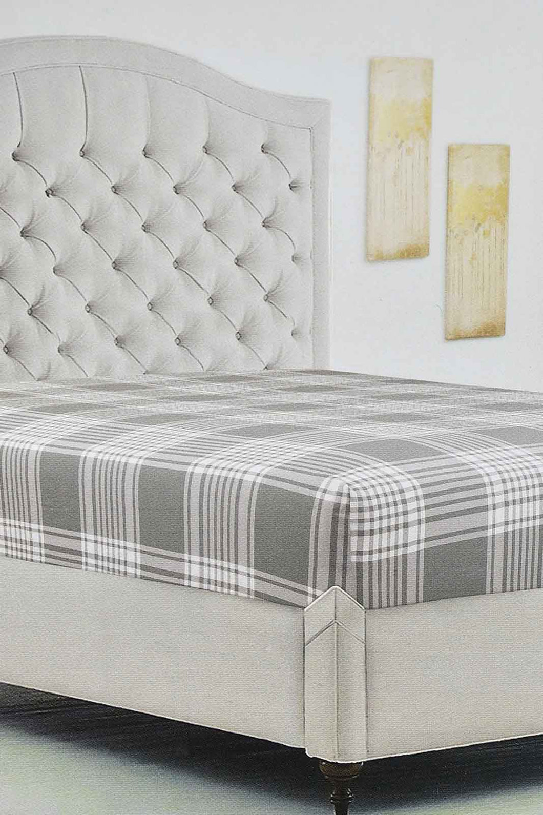 Redtag-Grey-Check-Printed-Fitted-Sheet(Twin-Size)-Fitted-Sheets-Home-Bedroom-
