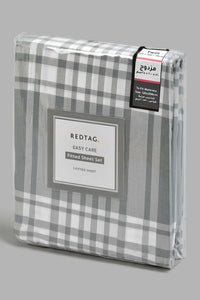 Redtag-Grey-Check-Printed-Fitted-Sheet(Twin-Size)-Fitted-Sheets-Home-Bedroom-