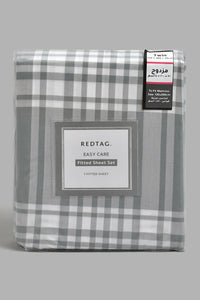 Redtag-Grey-Check-Printed-Fitted-Sheet(Twin-Size)-Fitted-Sheets-Home-Bedroom-