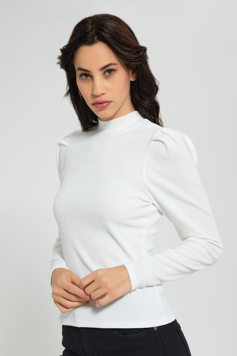 Redtag-White-Hi-Neck-Ribbed-Jersey-Top-Tops-Women's-