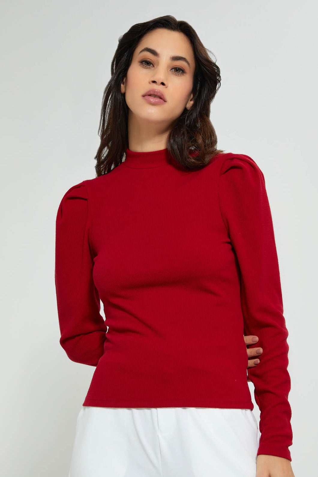 Redtag-Red-Hi-Neck-Ribbed-Jersey-Top-Tops-Women's-