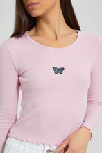 تنزيل الصورة على معرض الصور، Redtag-Pink-Rib-Long-Sleeve-T-Shirt-With-Placement-Embroideredroidery-Embellished-Women&#39;s-
