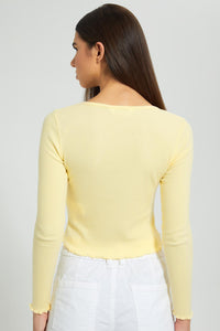 Redtag-Yellow-Rib-L/S-T-Shirt-With-Placement-Embroidery-Active-Tees-Women's-