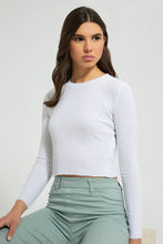 تنزيل الصورة على معرض الصور، Redtag-White-Plain-Rib-Long-Sleeve-T-Shirt-Embellished-Women&#39;s-
