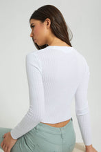 تنزيل الصورة على معرض الصور، Redtag-White-Plain-Rib-Long-Sleeve-T-Shirt-Embellished-Women&#39;s-
