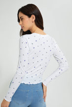 Load image into Gallery viewer, Redtag-White-Rib-Allover-Printed-Long-Sleeve-T-Shirt-Active-Tees-Women&#39;s-
