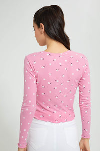 Redtag-Navy-Rib-Allover-Printed-Long-Sleeve-T-Shirt-Active-Tees-Women's-
