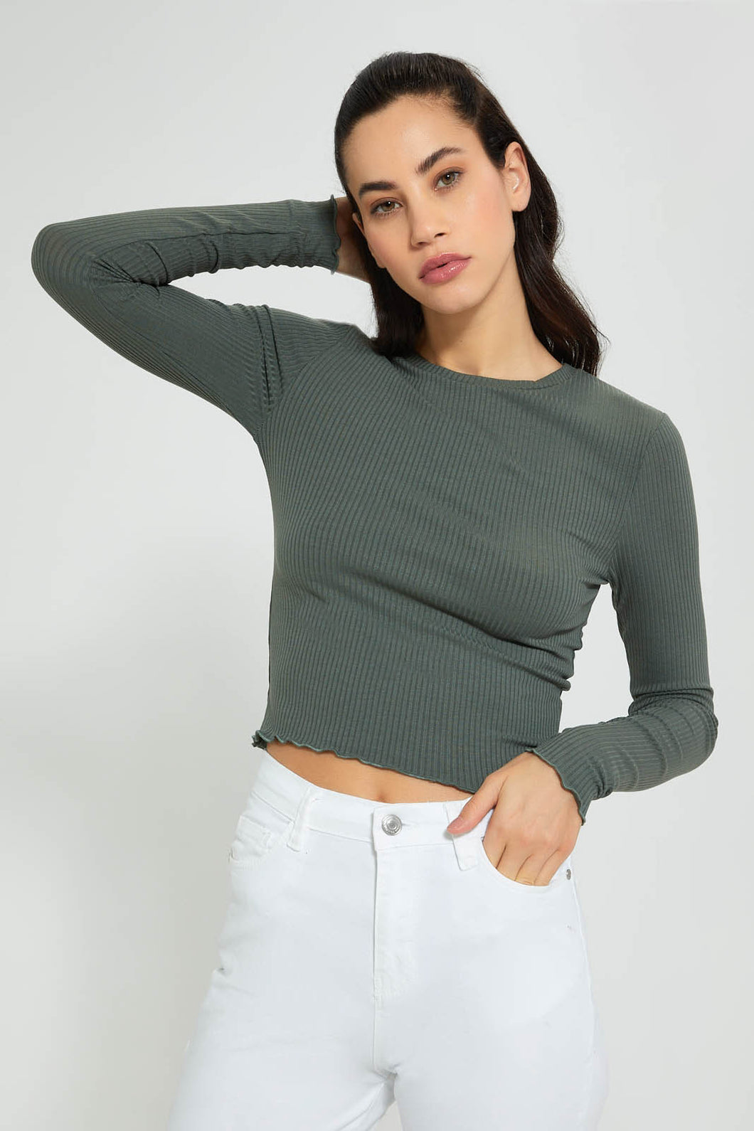 Redtag-Red-Rib-Plain-Long-Sleeve-T-Shirt-Active-Tees-Women's-