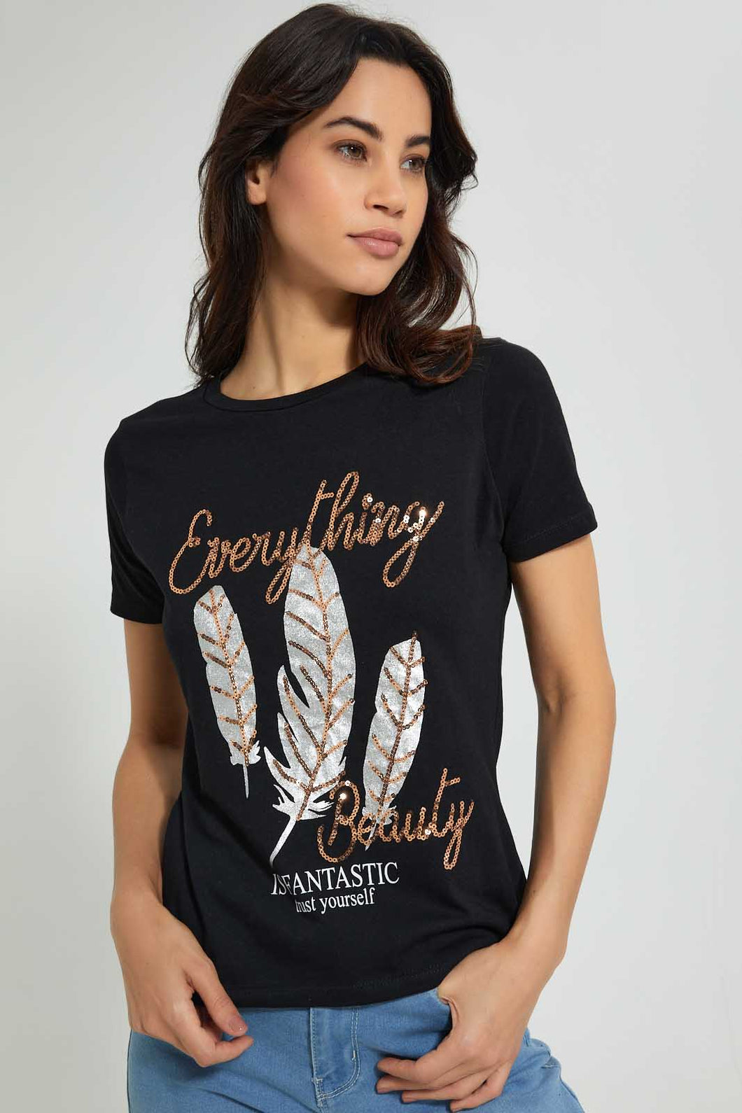 Redtag-Black-Photographic-Print-T-Shirt-Active-Tees-Women's-