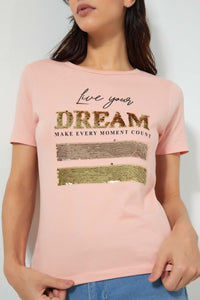 Redtag-Mustard-Photographic-Print-T-Shirt-Active-Tees-Women's-