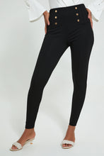 Load image into Gallery viewer, Redtag-Black-Ponte-Buttons-Side-Legging-Leggings-Women&#39;s-0
