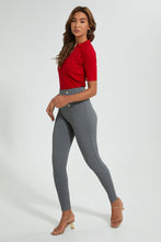 Load image into Gallery viewer, Redtag-Grey-Ponte-Buttons-Side-Legging-Leggings-Women&#39;s-0
