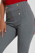 Load image into Gallery viewer, Redtag-Grey-Ponte-Buttons-Side-Legging-Leggings-Women&#39;s-0

