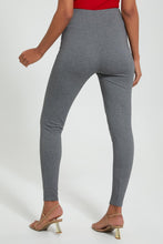 Load image into Gallery viewer, Redtag-Grey-Ponte-Buttons-Side-Legging-Leggings-Women&#39;s-0
