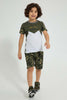 Redtag-Green-Little-Dude-Print-Cut-N-Sew-Shorts-Set-Sets-Boys-2 to 8 Years
