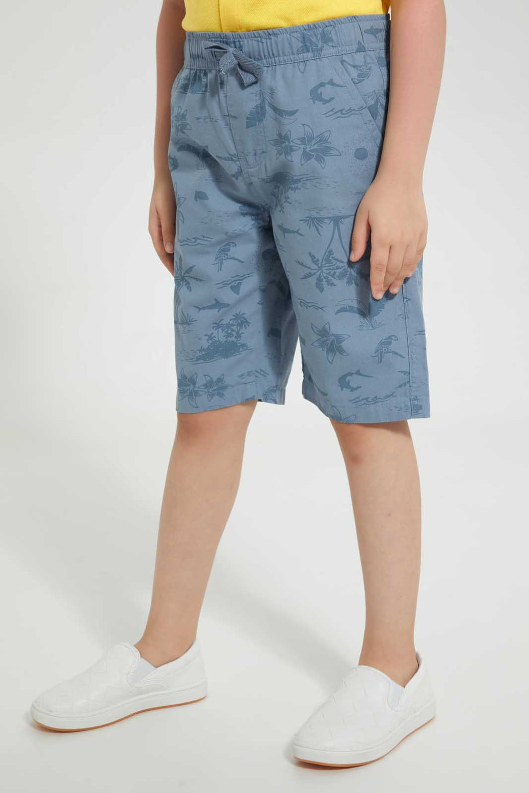 Redtag-Blue-Printed-Pull-On-Short-Pull-On-Shorts-Boys-2 to 8 Years