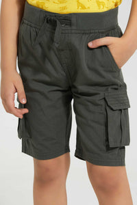 Redtag-Olive-Pull-On-Cargo-Short-Pull-On-Shorts-Boys-2 to 8 Years