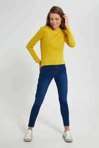 Redtag-Yellow-Plain-Long-Sleeve-T-Shirt-Active-Tees-Women's-