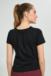 Redtag-Black-Plain-Short-Sleeve-Crew-Neck-T-Shirt-Active-Tees-Women's-