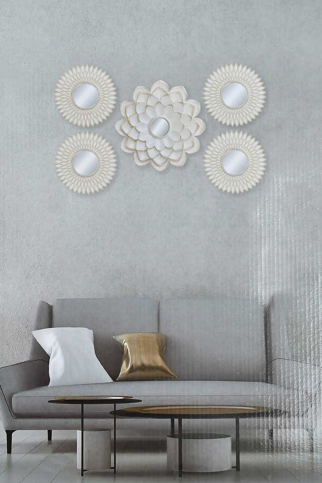 Redtag-White-Floral-Decorative-Wall-Mirror-Set-(5-piece)-Mirrors-Home-Decor-0