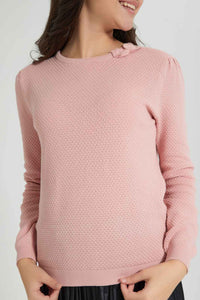 Redtag-Pink-Pullover-With-Bow-Jumpers-Senior-Girls-9 to 14 Years