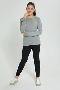 Redtag-Grey-Melange-Pullover-With-Bow-Jumpers-Senior-Girls-9 to 14 Years
