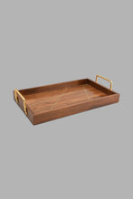 تنزيل الصورة على معرض الصور، Redtag-Brown-Wooden-Rectangular-Tray-With-Brass-Wire-Embellishment-With-Gold-Aluminum-Handles-(Large)-Trays-Home-Dining-
