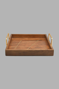 Redtag-Brown-Wooden-Square-Tray-With-Brass-Wire-Embellishment-With-Gold-Aluminum-Handles-Trays-Home-Dining-