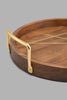 Redtag-Brown-Wooden-Round-Tray-With-Brass-Wire-Embellishment-With-Gold-Aluminum-Handles-Trays-Home-Dining-