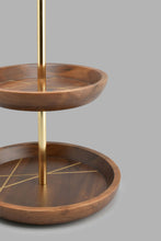 تنزيل الصورة على معرض الصور، Redtag-Brown-Wooden-Round-Two-Tier--With-Brass-Wire-Embellishment--With-Gold-Aluminum-Handle-Serving-Dish-Home-Dining-
