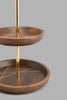 Redtag-Brown-Wooden-Round-Two-Tier--With-Brass-Wire-Embellishment--With-Gold-Aluminum-Handle-Serving-Dish-Home-Dining-