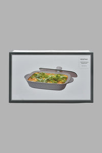 Redtag-Grey-Embossed-Rectangle-Baking-Dish-With-Glass-Lid-(Large)-Trays-Home-Dining-