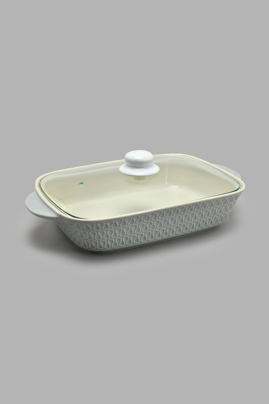 Redtag-Grey-Embossed-Rectangle-Baking-Dish-With-Glass-Lid-(Large)-Trays-Home-Dining-